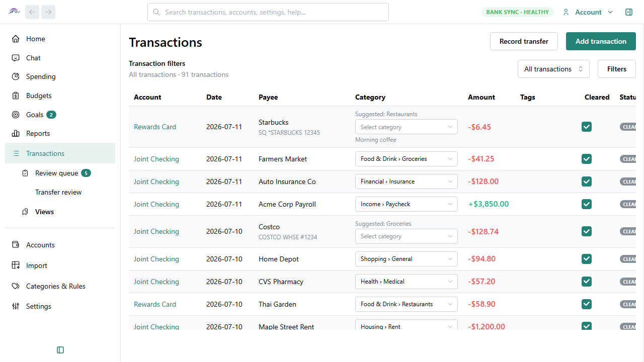 Big Picture Money transaction register