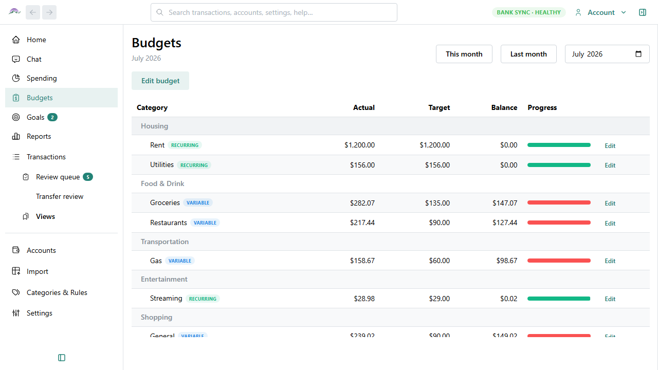 Big Picture Money budget tracking