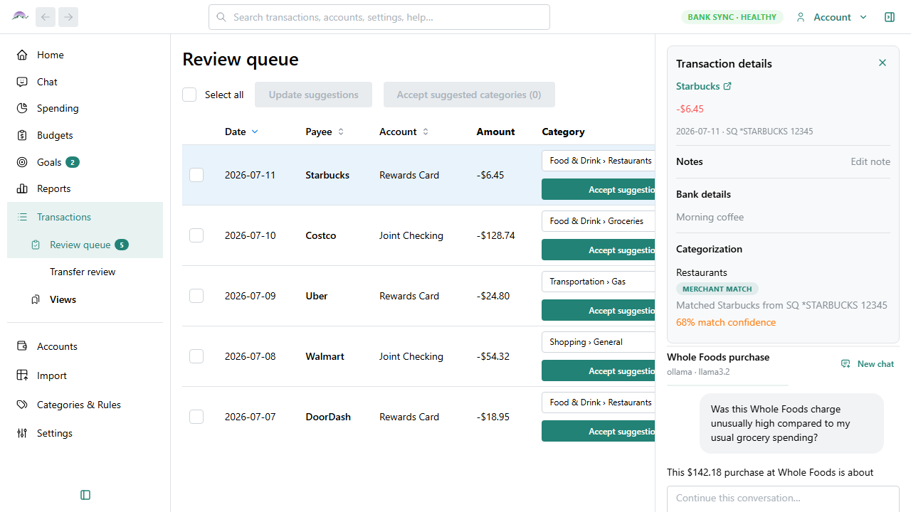 Big Picture Money merchant recognition review queue